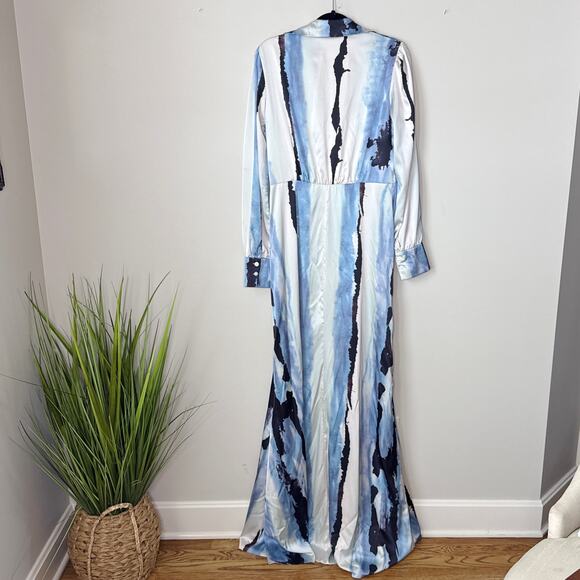 NOVALUXE STUNNING Reign Maxi Satin Fairy Romantic Dress Front Slit Sz XL‎ Deep V - Picture 9 of 12